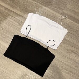 2 Black and White Spaghetti Strap Tops, L
